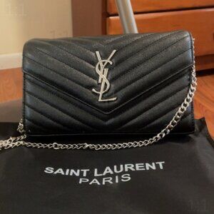 YSL Saint Laurent Matelasse Leather Wallet On-The-Chain